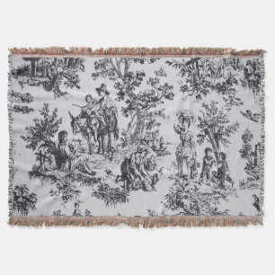 French toile de jouy black and white elegant throw blanket