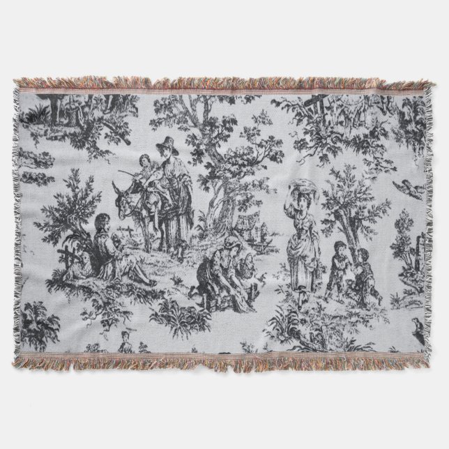 French toile de jouy black and white elegant throw blanket (Front)