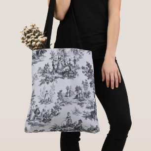 French toile de jouy black and white elegant tote bag