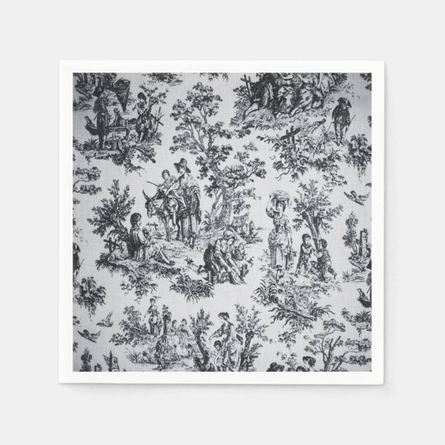 French toile de jouy black white elegant decoupage napkin (Front)