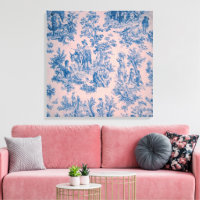 French toile de jouy blue and pink elegant