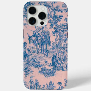 French toile de jouy blue and pink elegant iPhone 15 pro max case