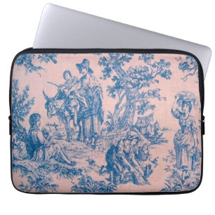 French toile de jouy blue and pink elegant laptop sleeve