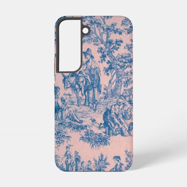 French toile de jouy blue and pink elegant samsung galaxy s22 case (Back)