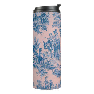 French toile de jouy blue and pink elegant thermal tumbler