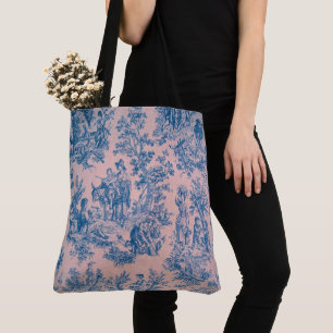French toile de jouy blue and pink elegant tote bag