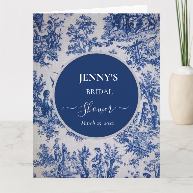 French Toile de Jouy Blue and White Bridal Shower Card (Front)