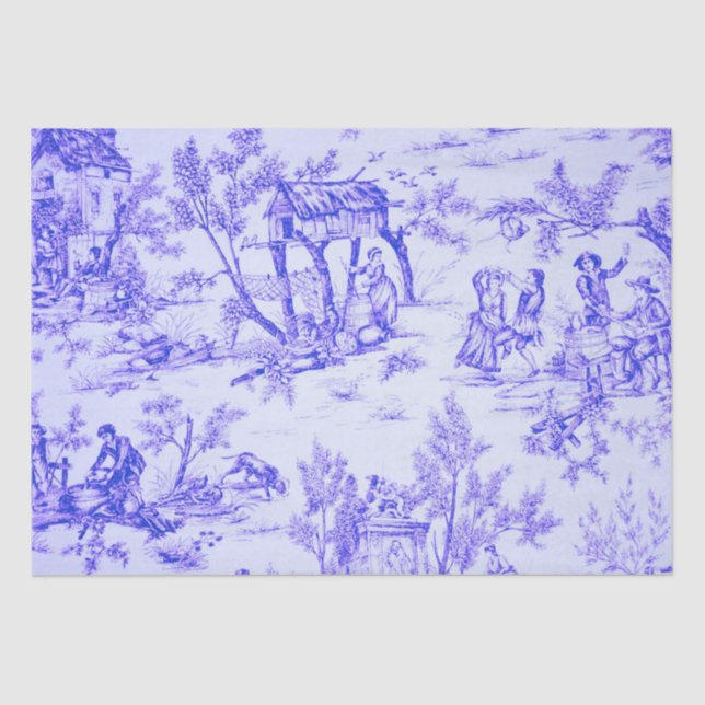 French toile de jouy blue and white decoupage tissue paper (Front)