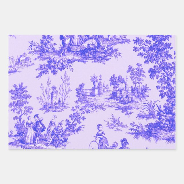 French toile de jouy blue and white decoupage wrapping paper sheet (Front)