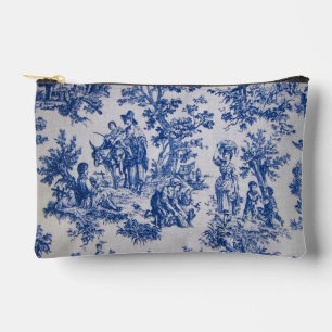 French toile de jouy blue and white elegant accessory pouch