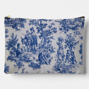 French toile de jouy blue and white elegant accessory pouch