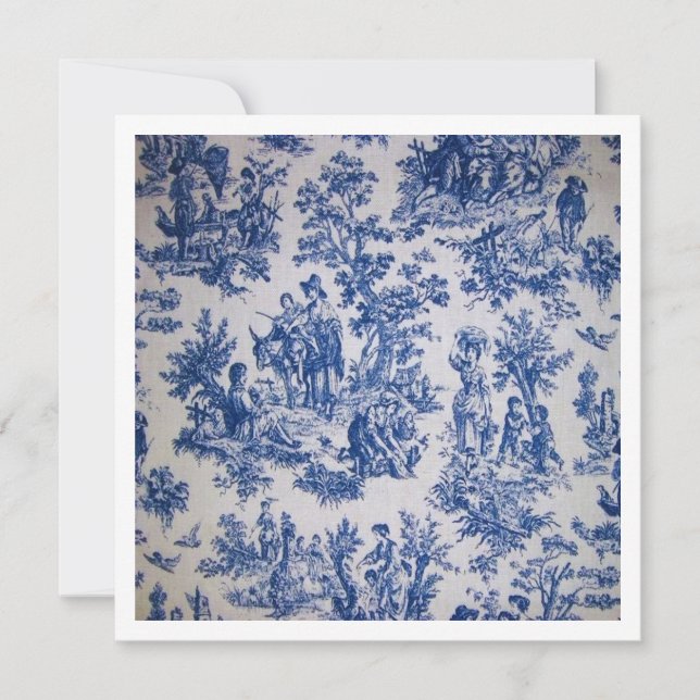French toile de jouy blue and white elegant card (Front)