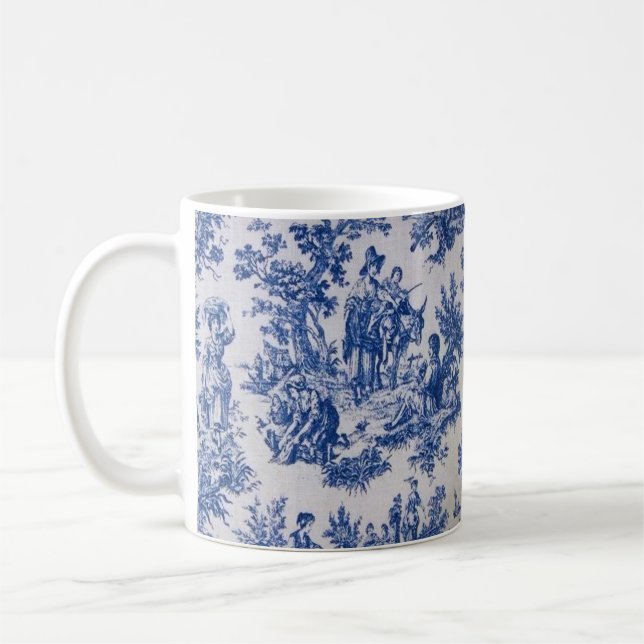 French toile de jouy blue and white elegant coffee mug (Left)