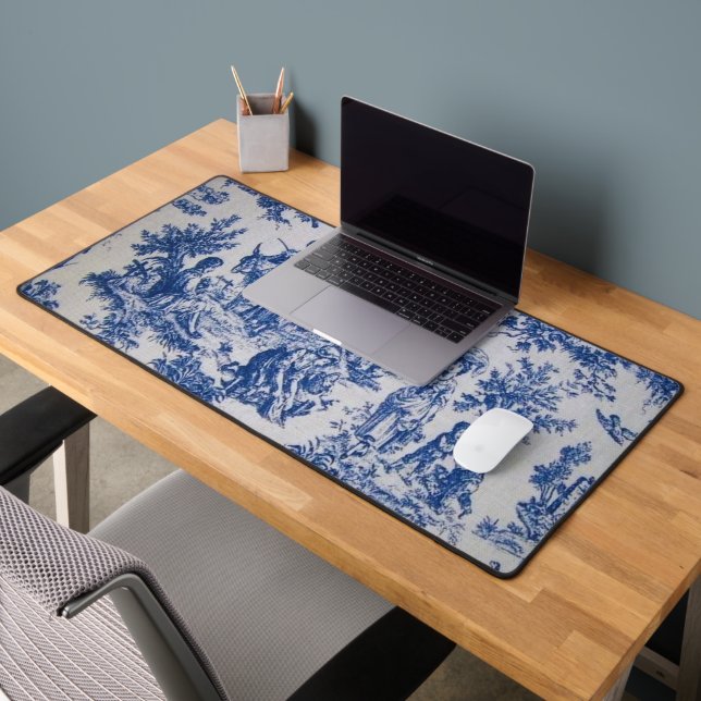 French toile de jouy blue and white elegant desk mat (Office 2)