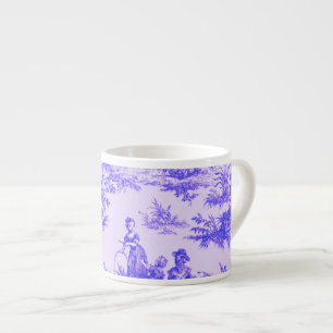 French toile de jouy blue and white elegant espresso cup