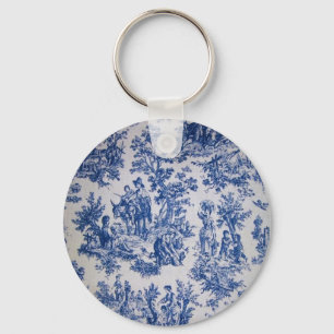 French toile de jouy blue and white elegant key ring