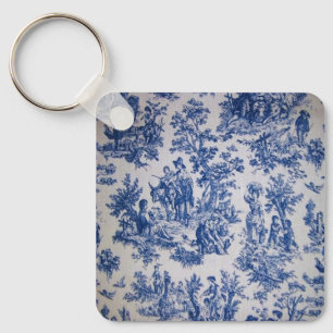 French toile de jouy blue and white elegant key ring