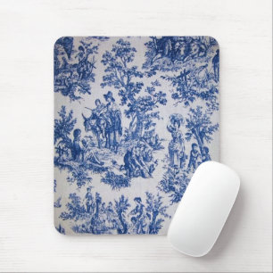 French toile de jouy blue and white elegant mouse mat