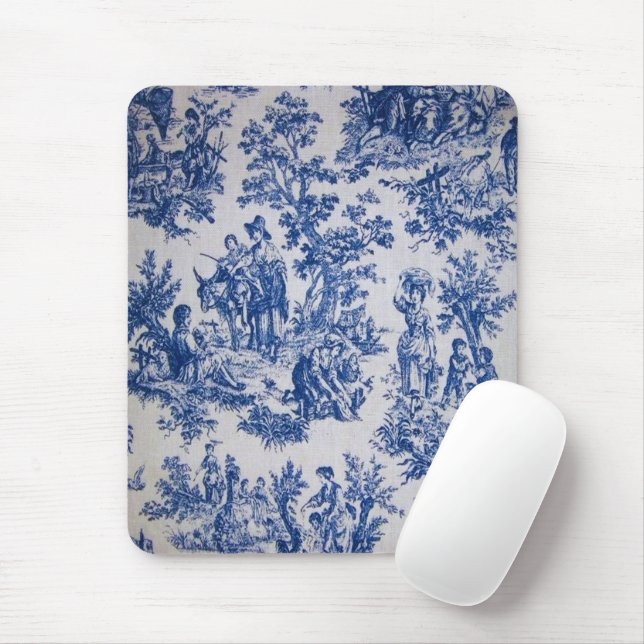 French toile de jouy blue and white elegant mouse mat (With Mouse)