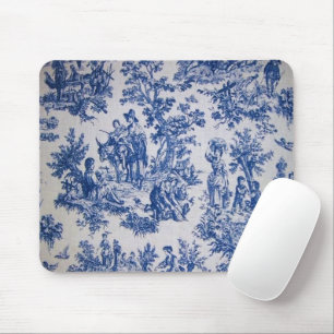 French toile de jouy blue and white elegant mouse mat