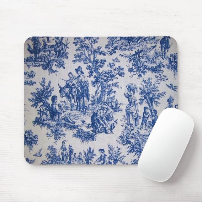 French toile de jouy blue and white elegant mouse mat (With Mouse)