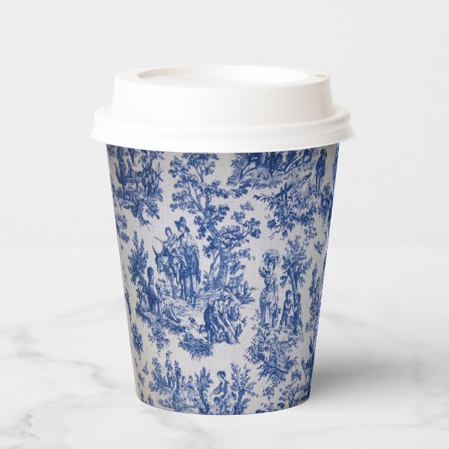 French toile de jouy blue and white elegant paper cups (Front)