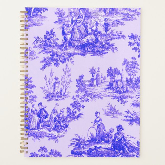 French toile de jouy blue and white elegant planner (Front)