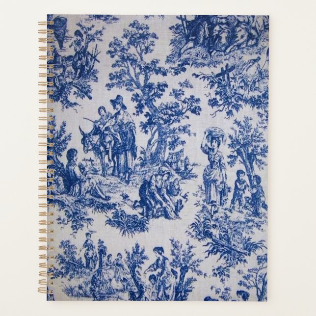 French toile de jouy blue and white elegant planner (Front)