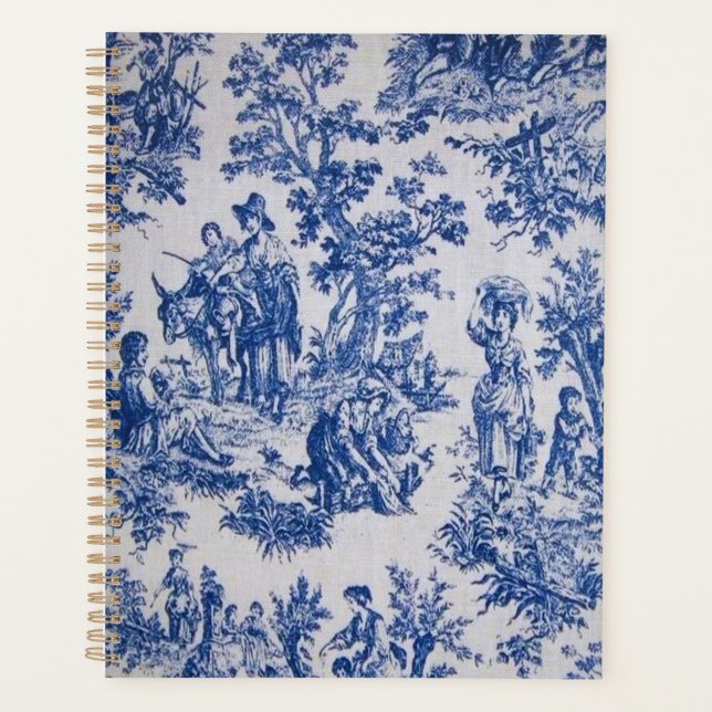French toile de jouy blue and white elegant planner (Front)