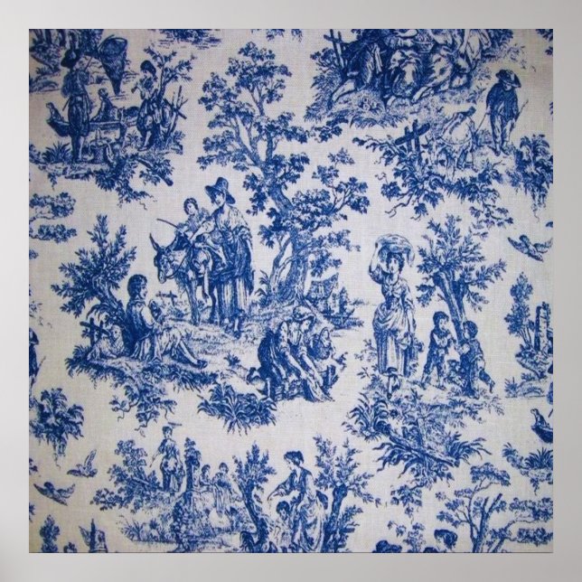 French toile de jouy blue and white elegant poster (Front)