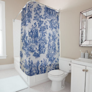 French toile de jouy blue and white elegant shower curtain