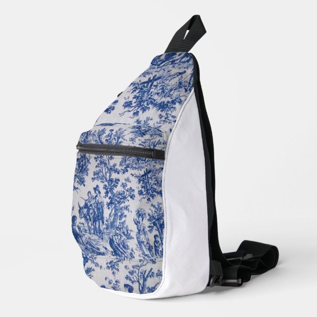French toile de jouy blue and white elegant sling bag (Right Corner)