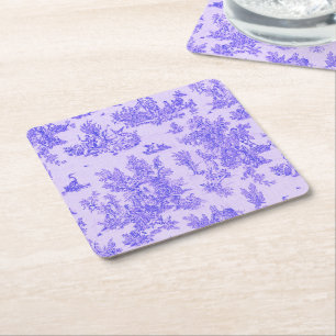 French toile de jouy blue and white elegant square paper coaster