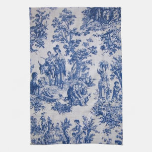 French toile de jouy blue and white elegant tea towel