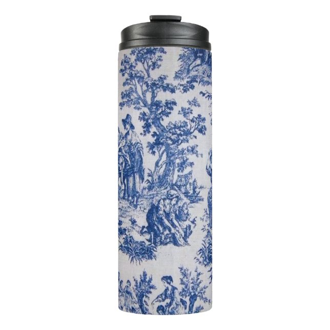 French toile de jouy blue and white elegant thermal tumbler (Front)