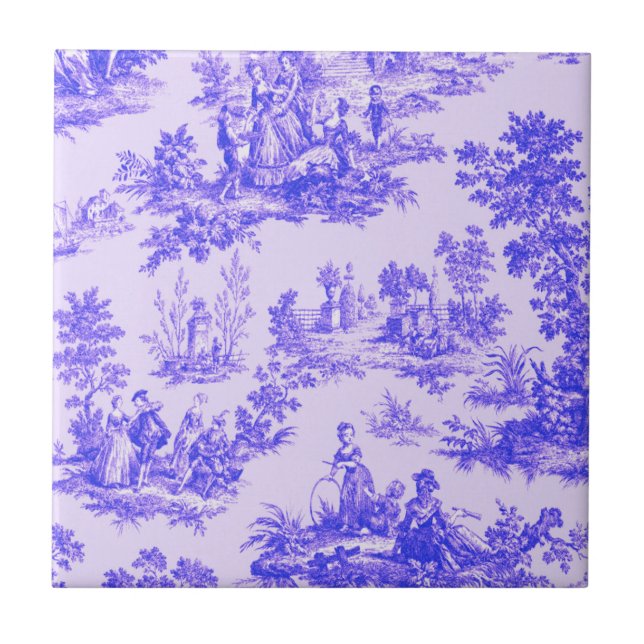 French toile de jouy blue and white elegant tile (Front)