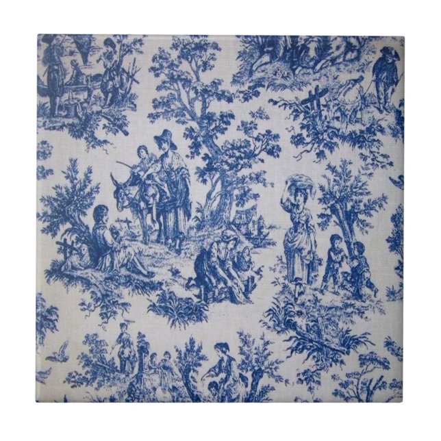 French toile de jouy blue and white elegant tile (Front)