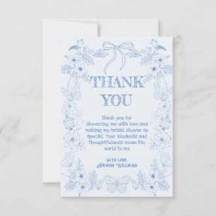 French Toile De Jouy Blue Flora Bridal Shower Thank You Card