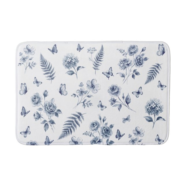 French Toile de jouy blue pattern Chinoseirie Bath Mat (Front)