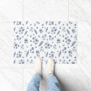 French Toile de jouy blue pattern Chinoseirie Doormat