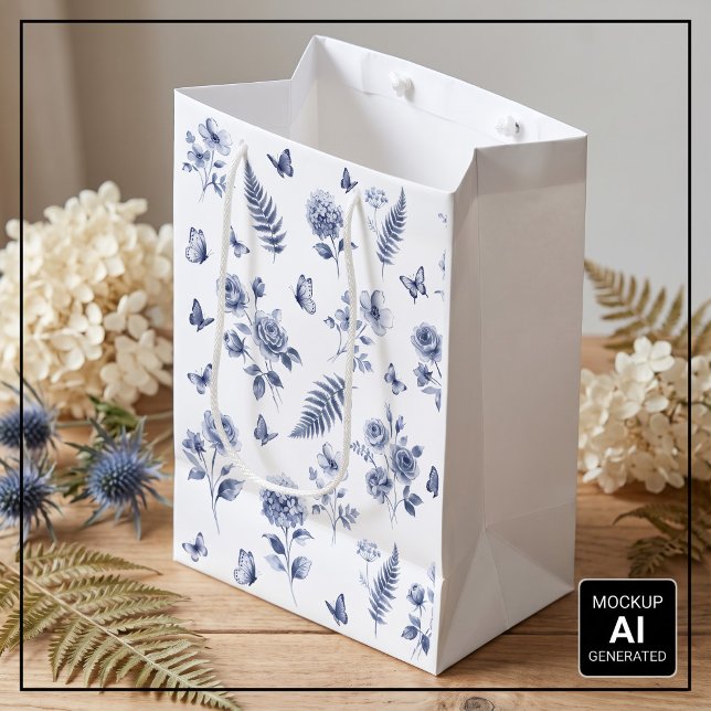 French Toile de jouy blue pattern Chinoseirie Medium Gift Bag (Creator Uploaded)