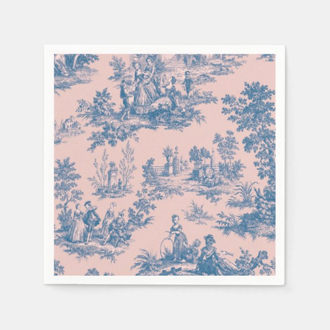 French toile de jouy blue pink elegant decoupage napkin (Front)