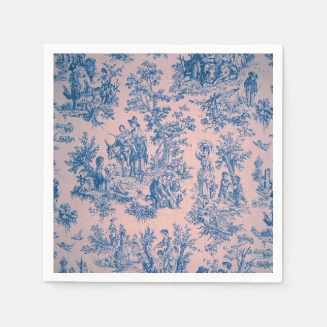 French toile de jouy blue pink elegant decoupage napkin (Front)