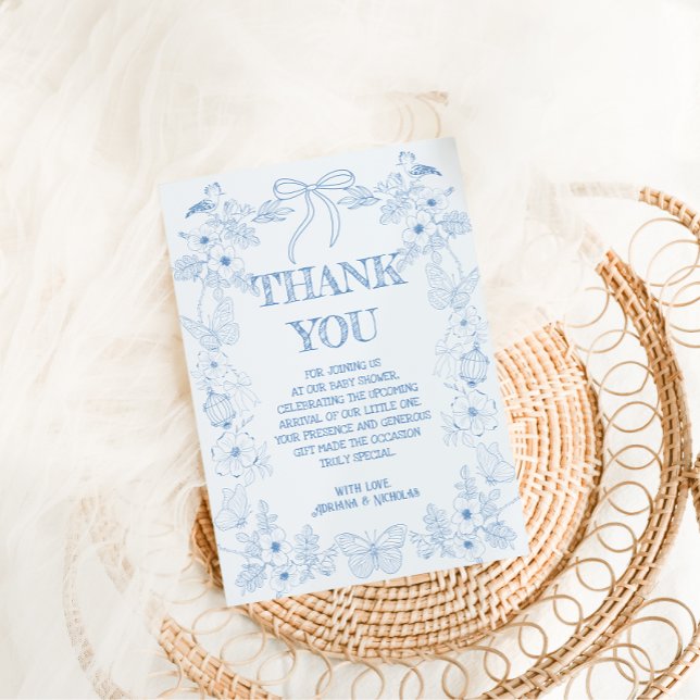 French Toile De Jouy Boy Baby Shower  Thank You Card (Creator Uploaded)