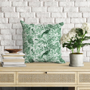 French Toile de Jouy Green Landscape Cushion