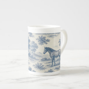 French Toile de Jouy Horse Pattern Bone China Mug