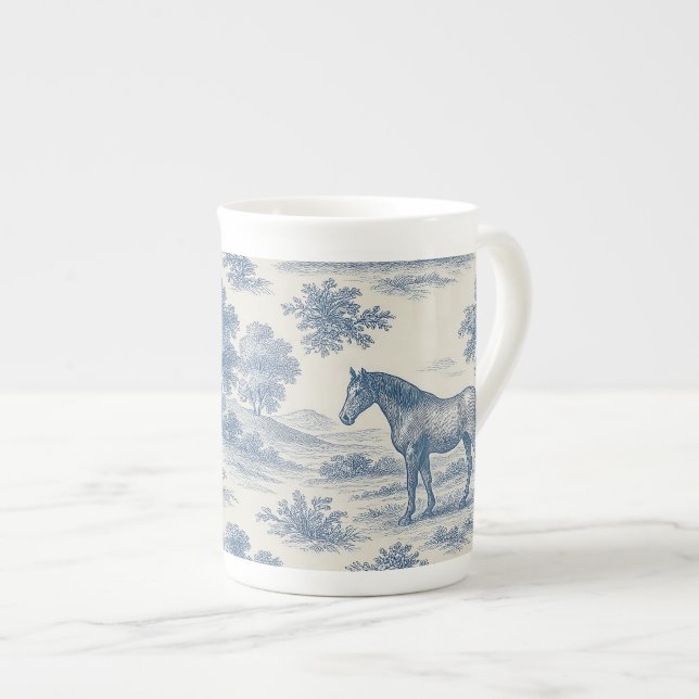 French Toile de Jouy Horse Pattern Bone China Mug (Front Right)