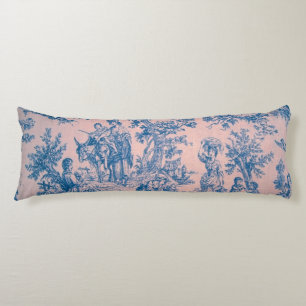 French toile de jouy pink and blue elegant body cushion