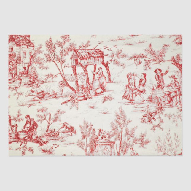 French toile de jouy red and white decoupage tissue paper (Front)