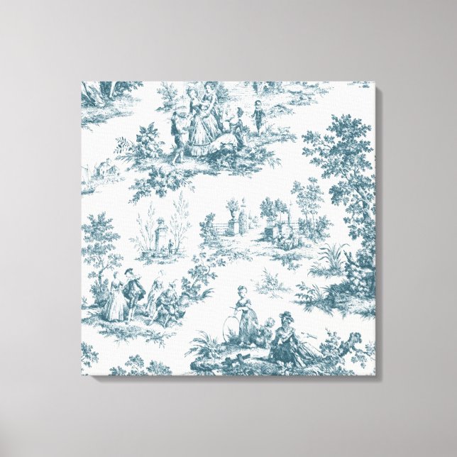 French toile de jouy sage green elegant canvas print (Front)